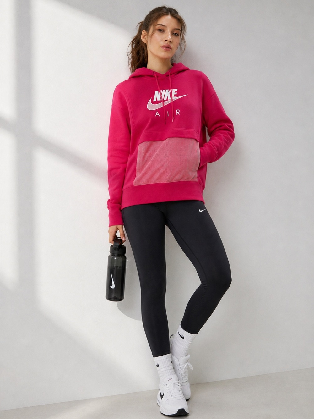 Nike Air Pink Pullover Hoodie Women’s Large Athletic Sweatshirt Kangaroo Pocket
